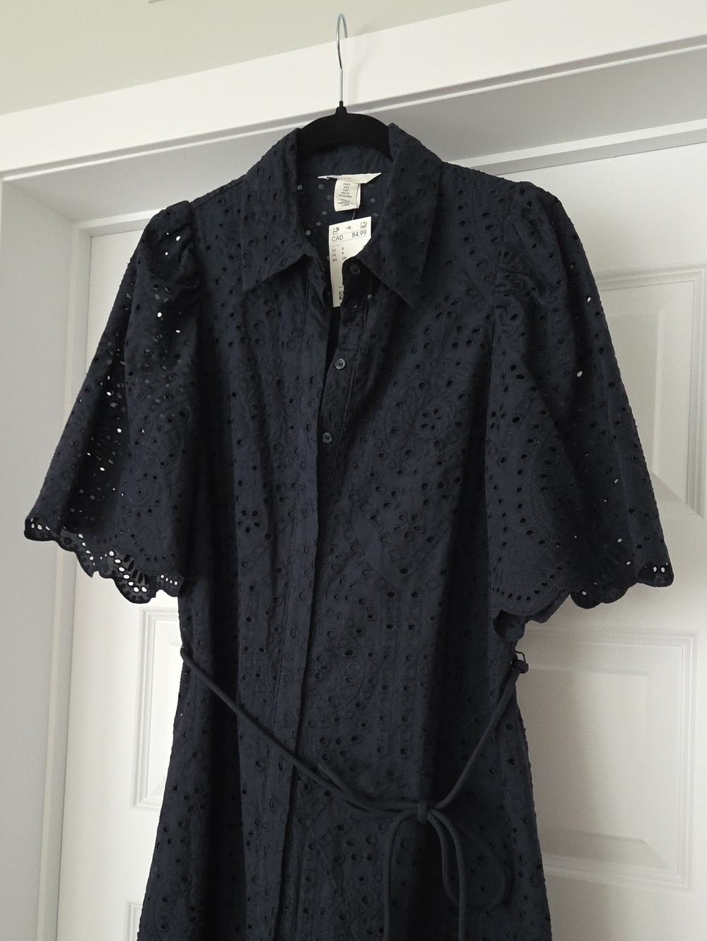 NWT H&M Navy Eyelet Embroidered Shirt Dress with Tie Waist, Size S - Picture 9 of 11